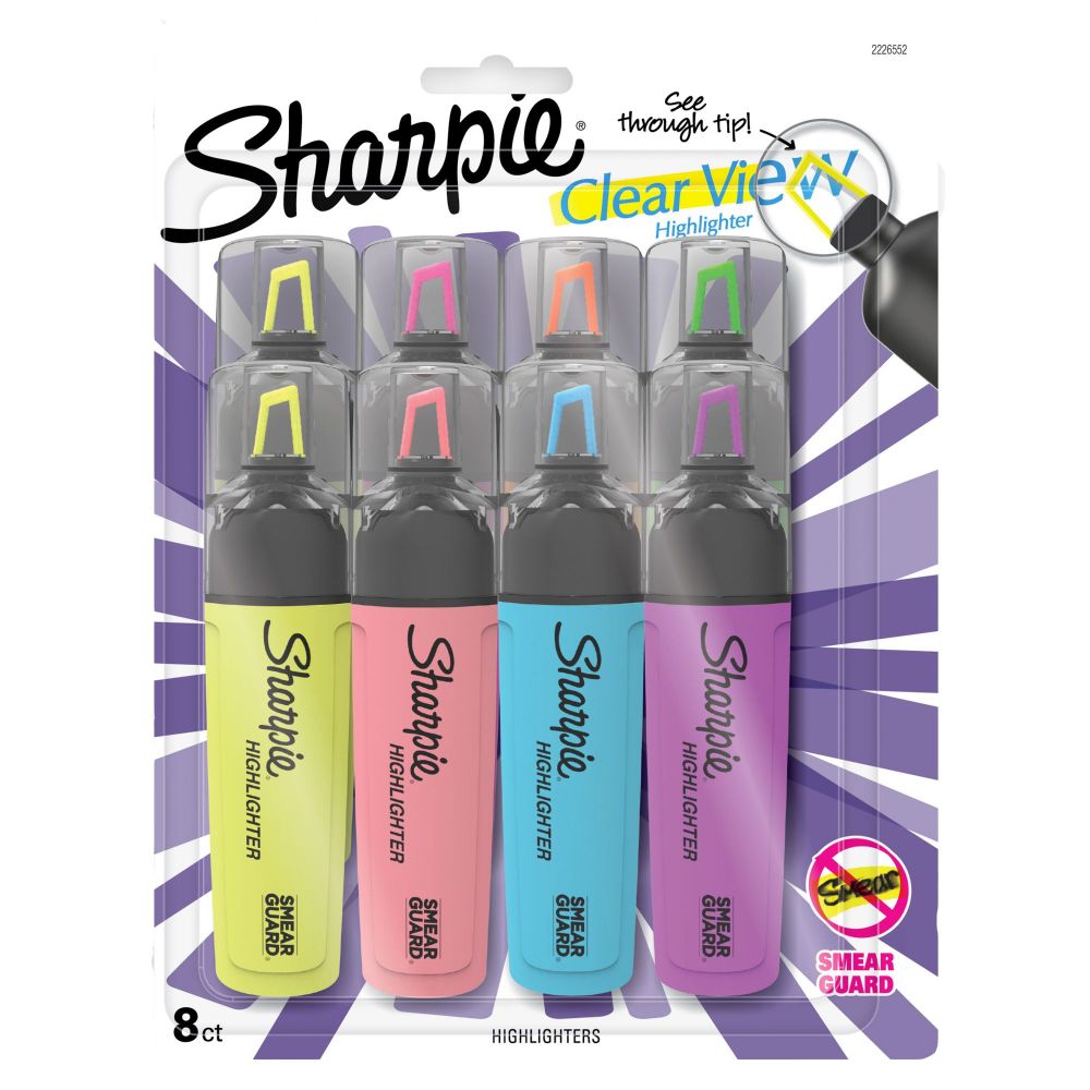 Sharpie Tank Highlighters Clearview  Assorted Colours Pack of 8