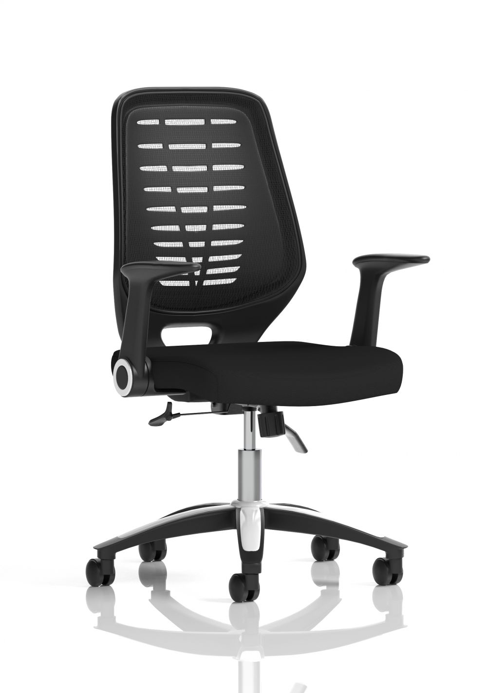 DYNAMIC  Relay Task Operator Chair Black Back With Folding Arms Black Airmesh Seat