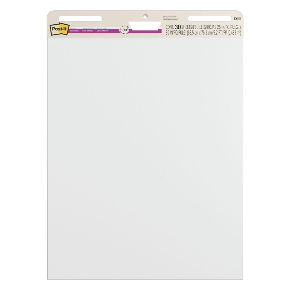Post-it Pack of 2 Super Sticky Meeting Chart White 30 Sheets per Pad 63.5x76.2cm