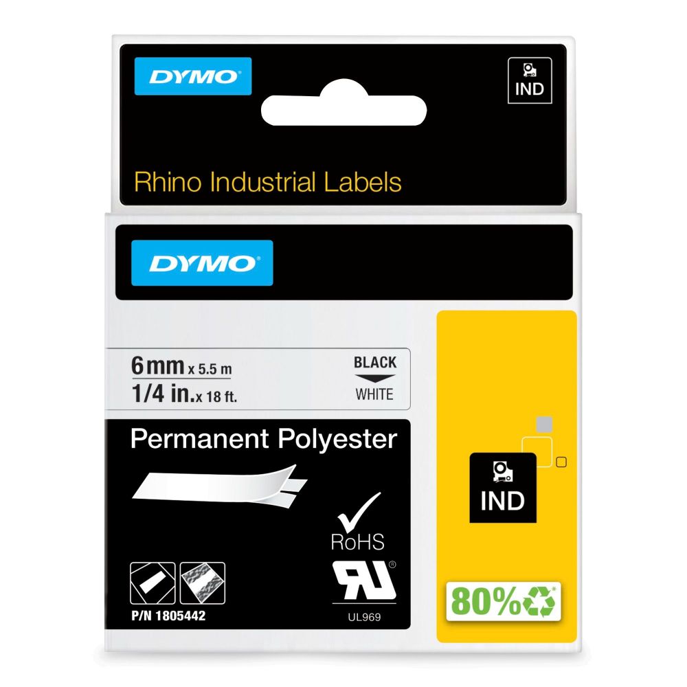 Dymo 1805442 6mm Black on White Tape