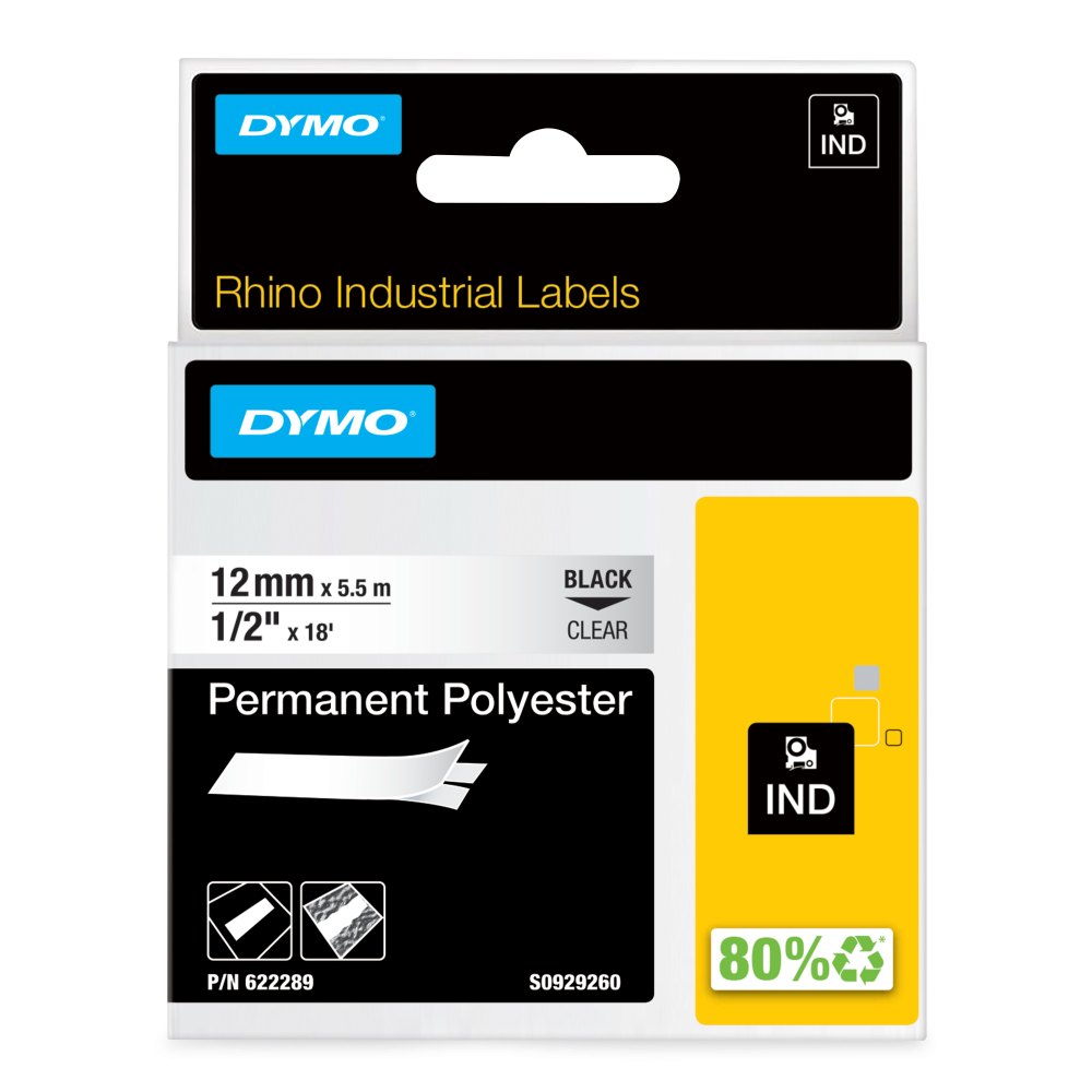 Dymo 622289 12mm Black on Clear Tape