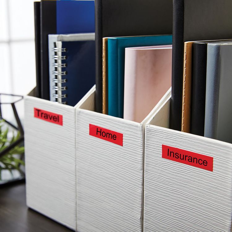 Dymo 45017 D1 12mm x 7m Black on Red Tape - Image 8