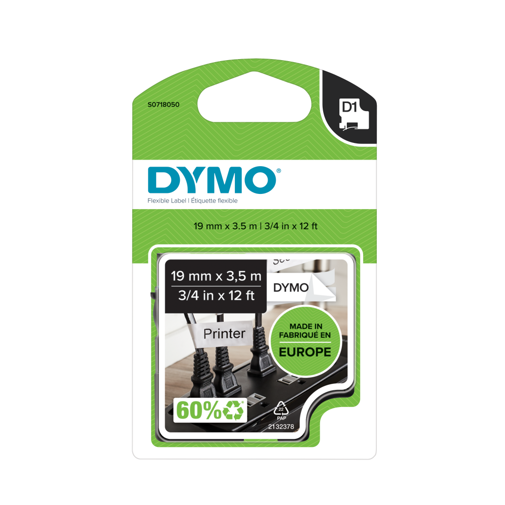 Dymo 16958 19mm x 3.5m Black on White Tape