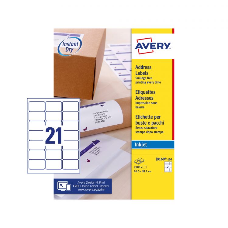 Avery J8160-100 QuickDry Address Labels 100 sheets - 21 Labels per Sheet - Image 3