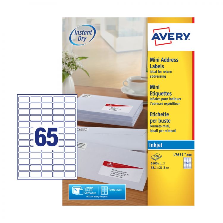 Avery L7651-100 Mini Address Labels 100 sheets - 65 Labels per Sheet - Image 2
