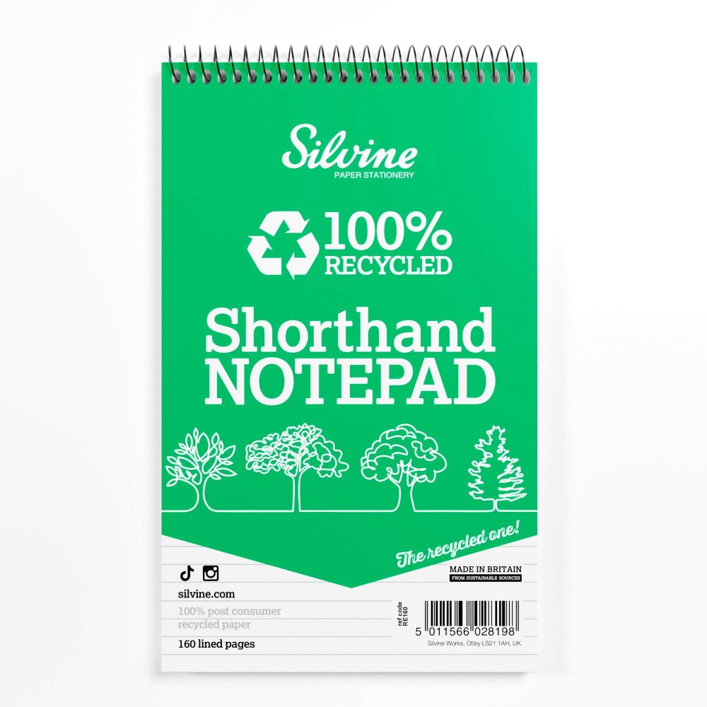 Silvine Recycled 125x200mm Reporters Shorthand Notebook Green Pack 12