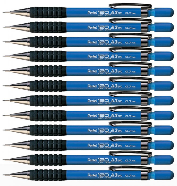 Pentel 120 12 Pack Mechanical Pencil HB 0.7mm Lead Blue Barrel