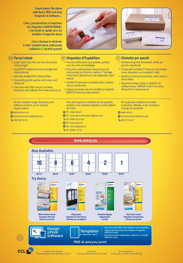 Avery J8165-100 QuickDRY Parcel Labels 100 Sheets - 8 Labels per Sheet - Image 4