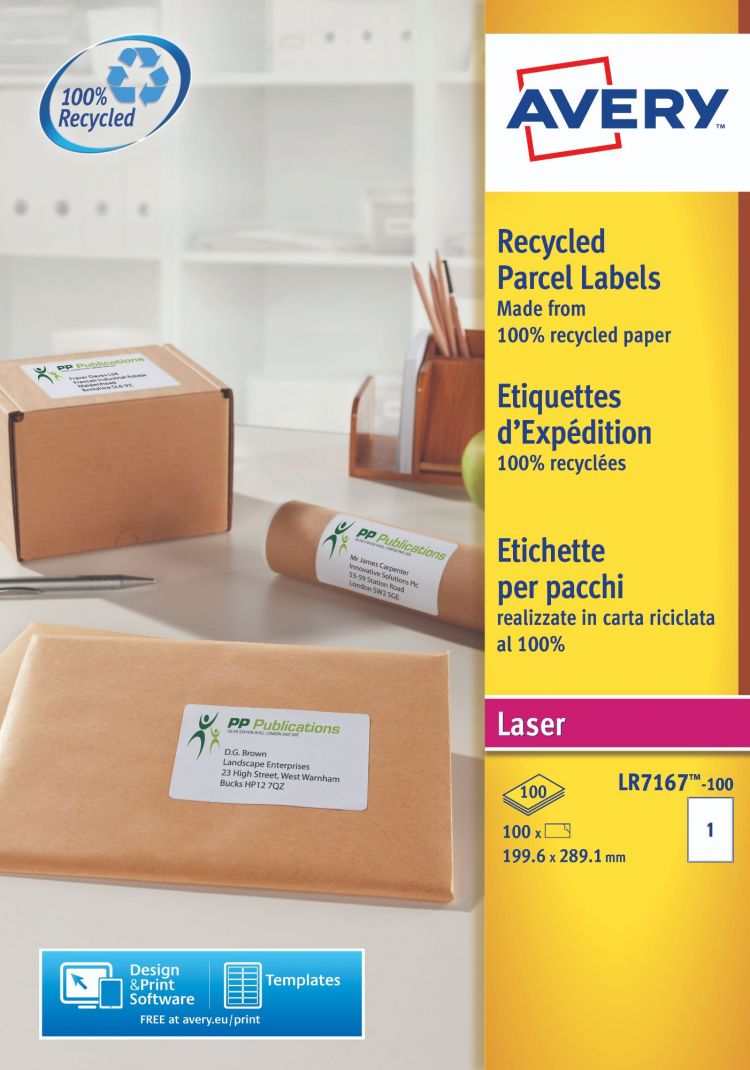 Avery LR7167-100 Recycled Parcel Labels 100 sheets - 1 Label per Sheet - Image 3