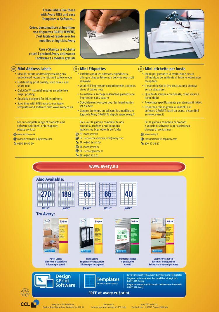 Avery J8651-100 QuickDry Mini Address Labels 100 sheets - 65 Labels per Sheet - Image 5