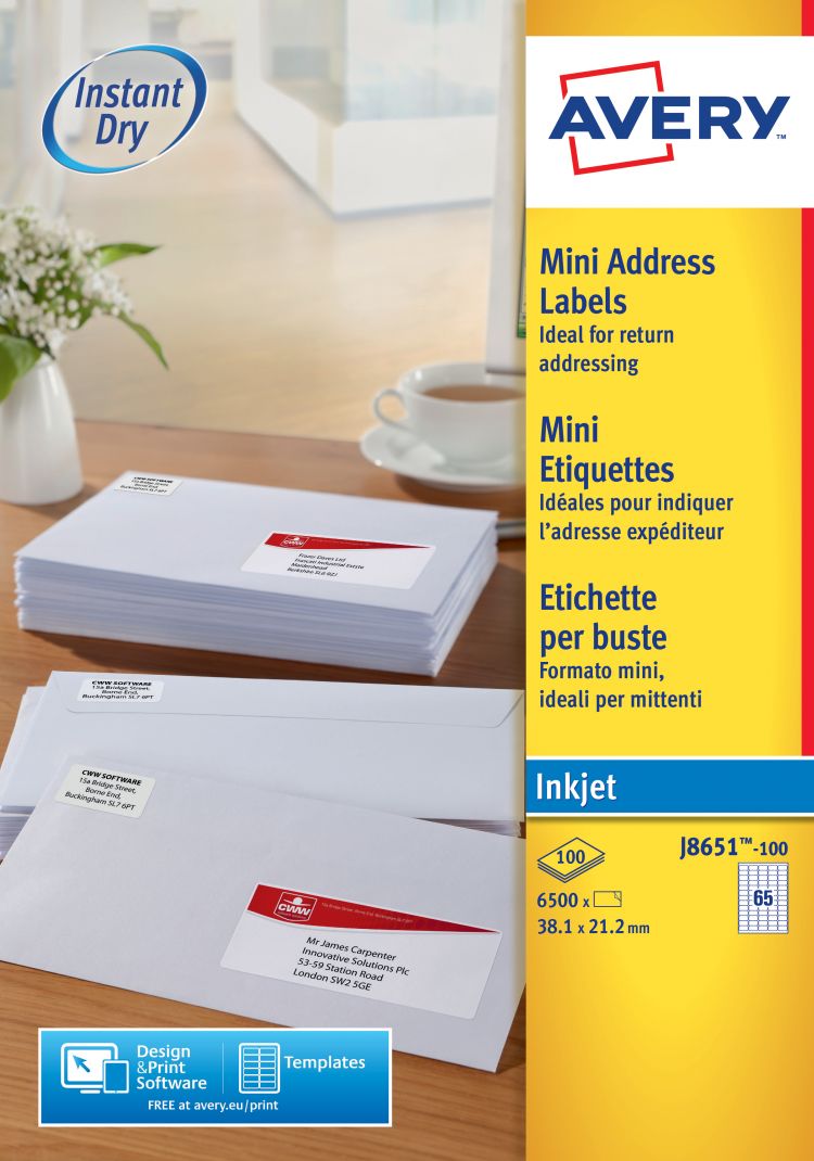 Avery J8651-100 QuickDry Mini Address Labels 100 sheets - 65 Labels per Sheet - Image 4