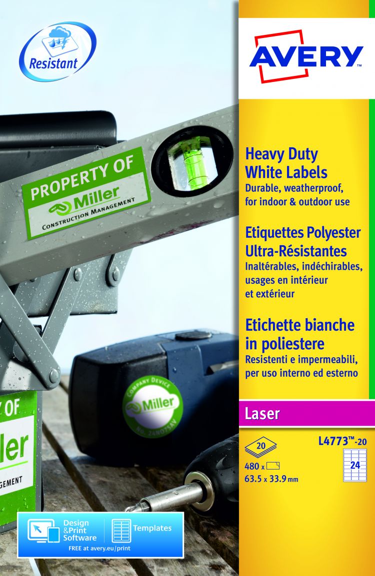 Avery L4773-20 Resistant Labels 20 sheets - 24 Labels per Sheet - Image 4
