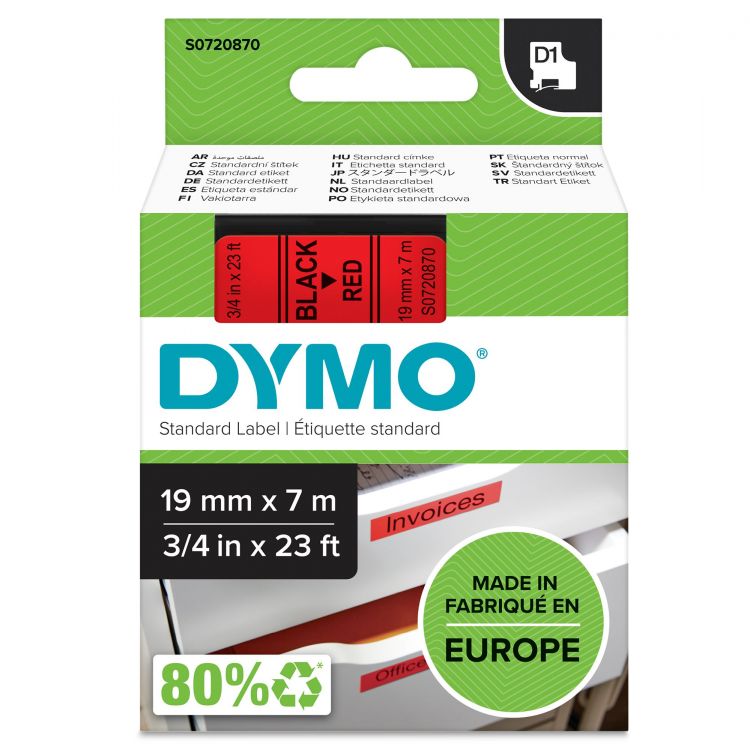 Dymo 45807 19mm x 7m Black on Red Tape - Image 1