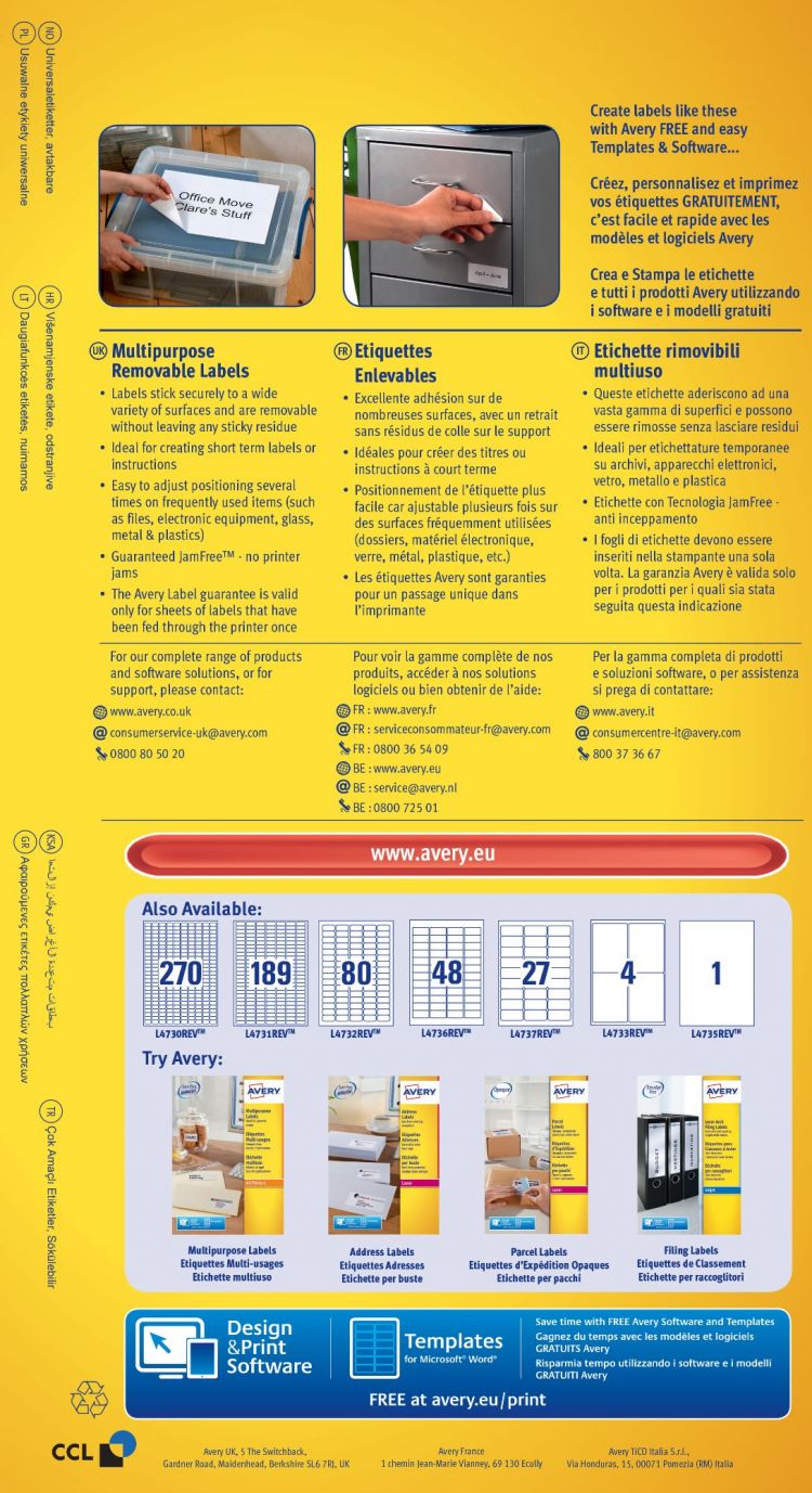 Avery L4745REV-25 Multipurpose Removable Labels 25 Sheets 8 Labels per Sheet - Image 5