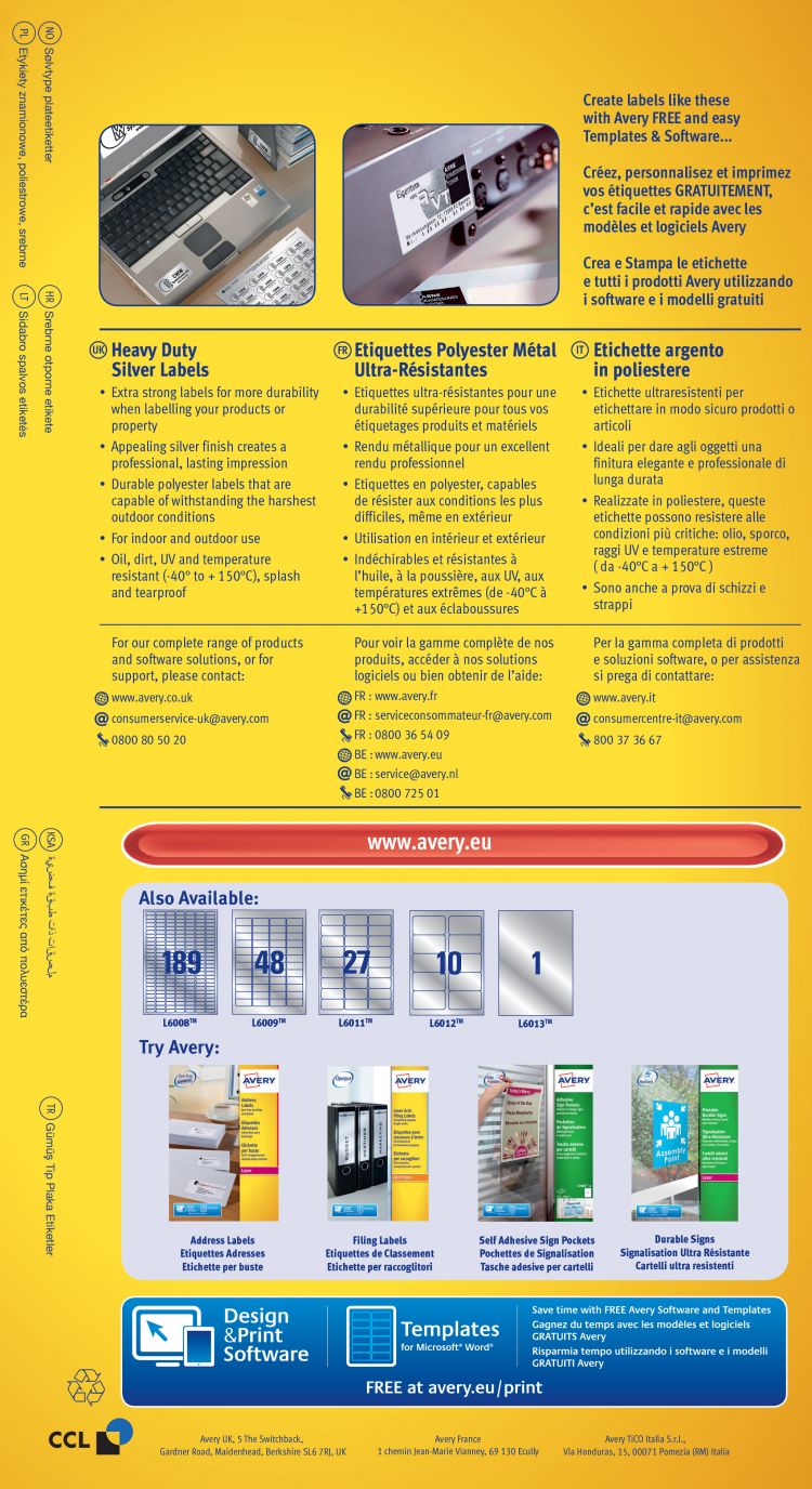 Avery L6012-20 Resistant Labels 20 sheets - 10 Labels per Sheet - Image 3