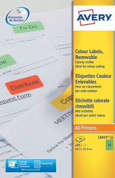 Avery L6033-20 Green Removable Labels 20 sheets - 24 Labels per sheet thumbnail 2