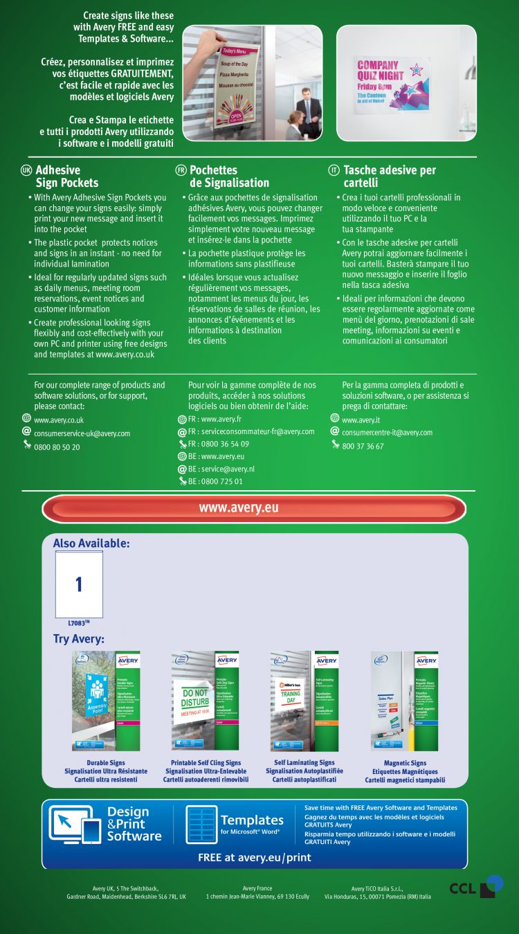 Avery L7083-10 221 x 304mm Sign Pockets 10 Sheets - 1 Pocket per sheet - Image 4