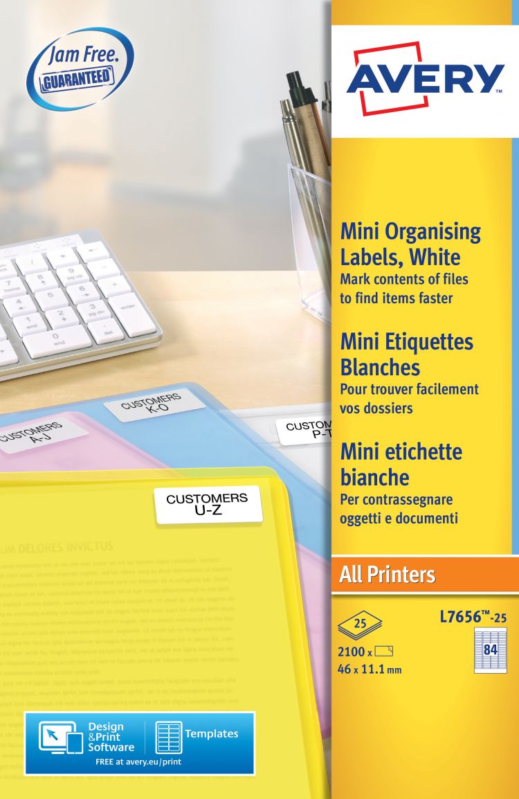 Avery L7656-25 46 x 11.1mm Mini Multipurpose Labels 25 Sheets - 84 Labels per Sheet - Image 3