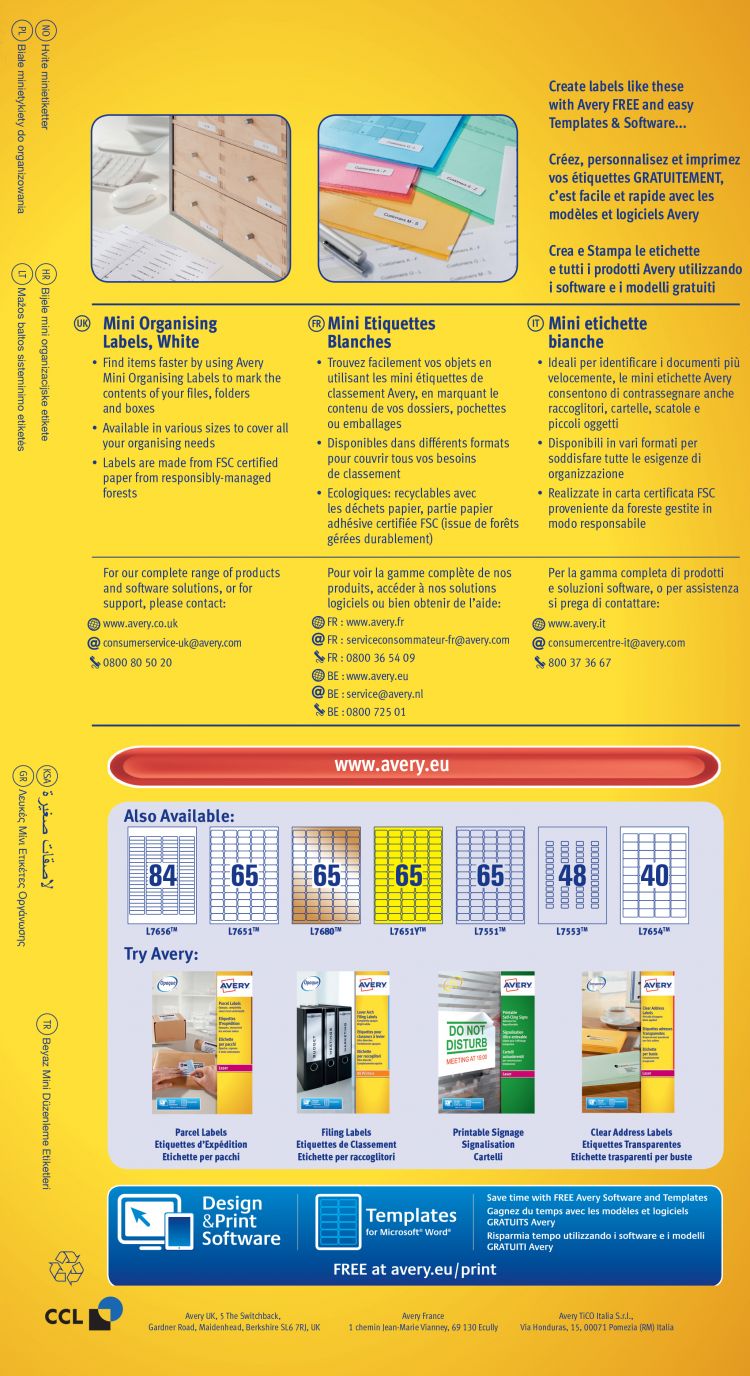 Avery L7656-25 46 x 11.1mm Mini Multipurpose Labels 25 Sheets - 84 Labels per Sheet - Image 4