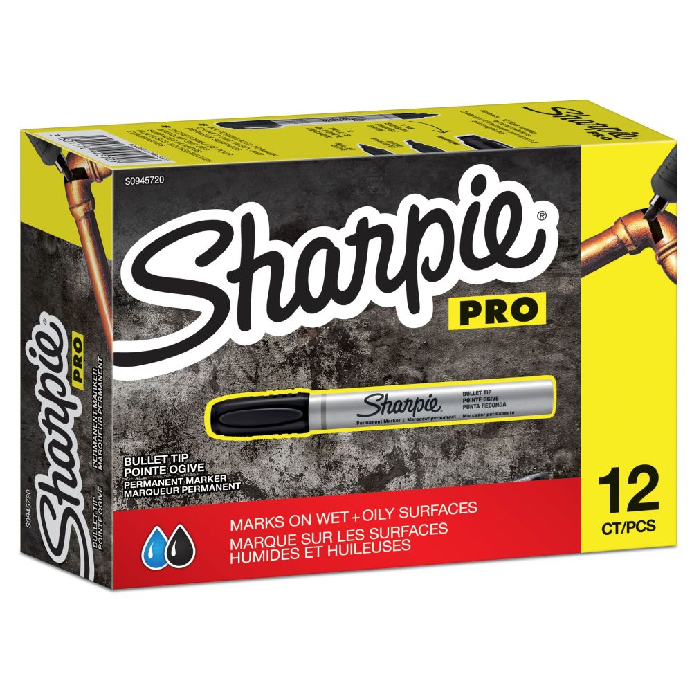 Sharpie S0945720 Pro Metal Barrel Small Bullet Black Box of 12