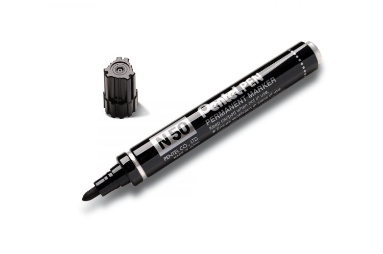 Pentel N50 12 Pack Black Permanent Marker Bullet Tip 2.2mm Line - Image 1