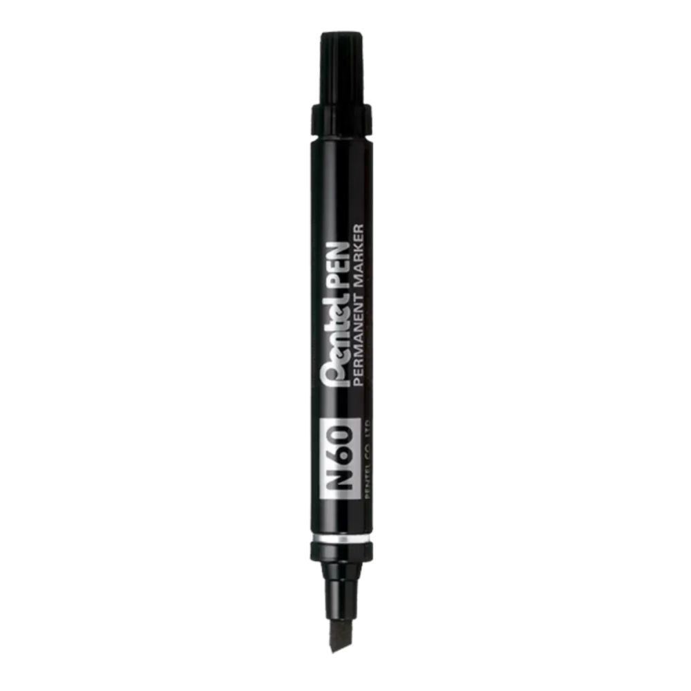 Pentel N60 12 Pack Black Permanent Marker Chisel Tip 3.9-5.7mm Line