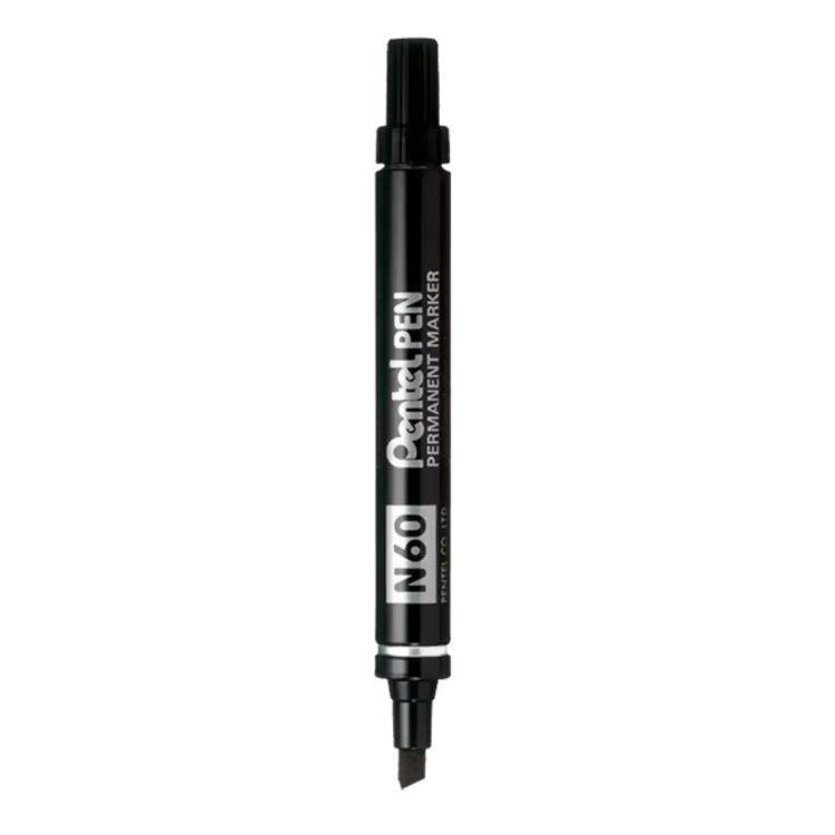 Pentel N60 12 Pack Black Permanent Marker Chisel Tip 3.9-5.7mm Line - Image 1