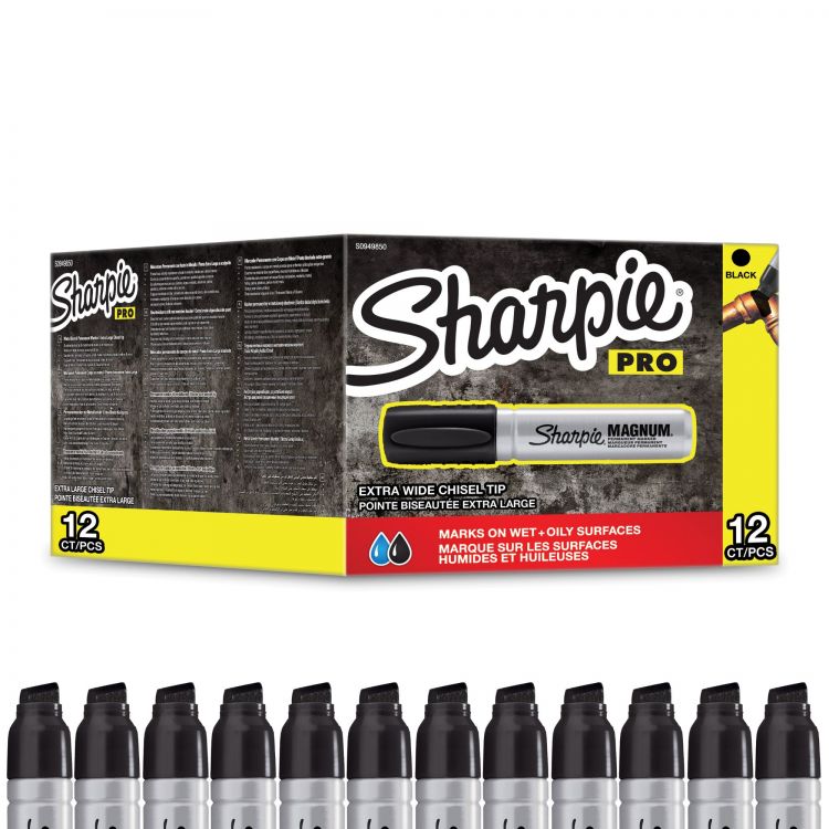 Sharpie S0949850 Pro Metal Barrel Magnum large Chisel Black Pack of 12 - Image 5
