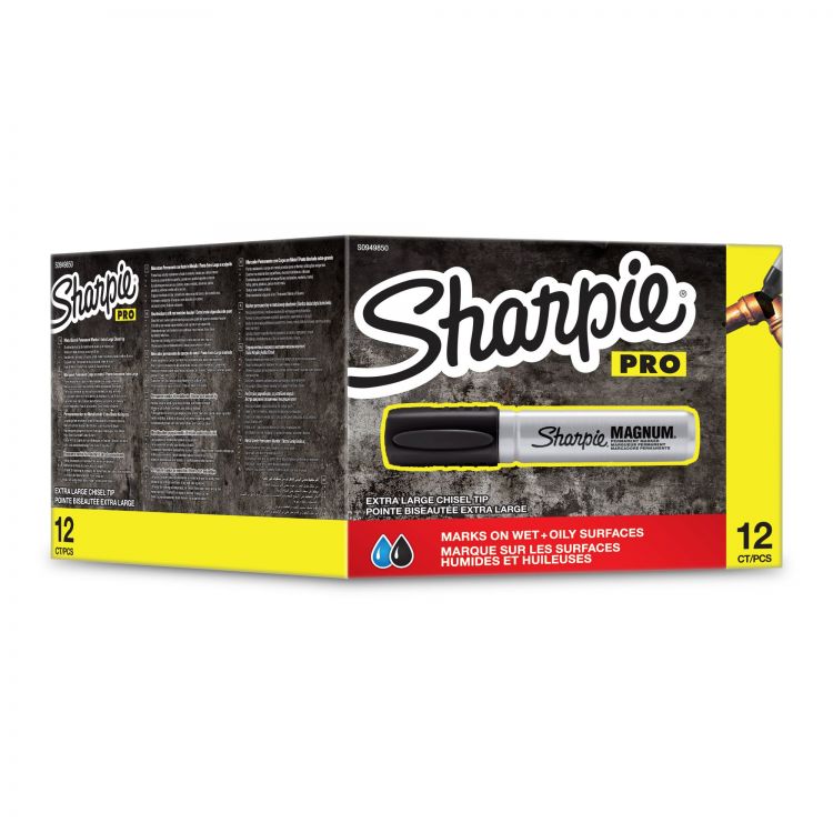 Sharpie S0949850 Pro Metal Barrel Magnum large Chisel Black Pack of 12 - Image 1