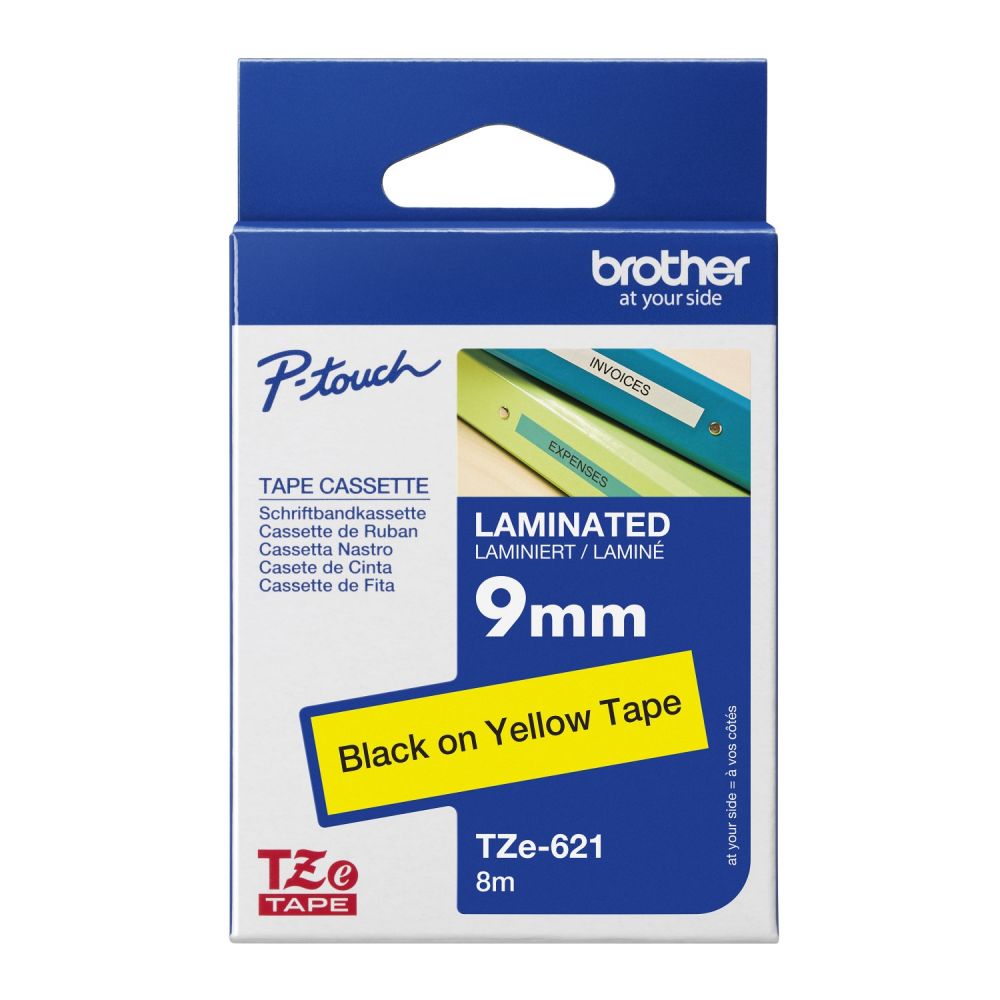 Brother TZE621 Black on Yellow 8M x 9mm Gloss Tape