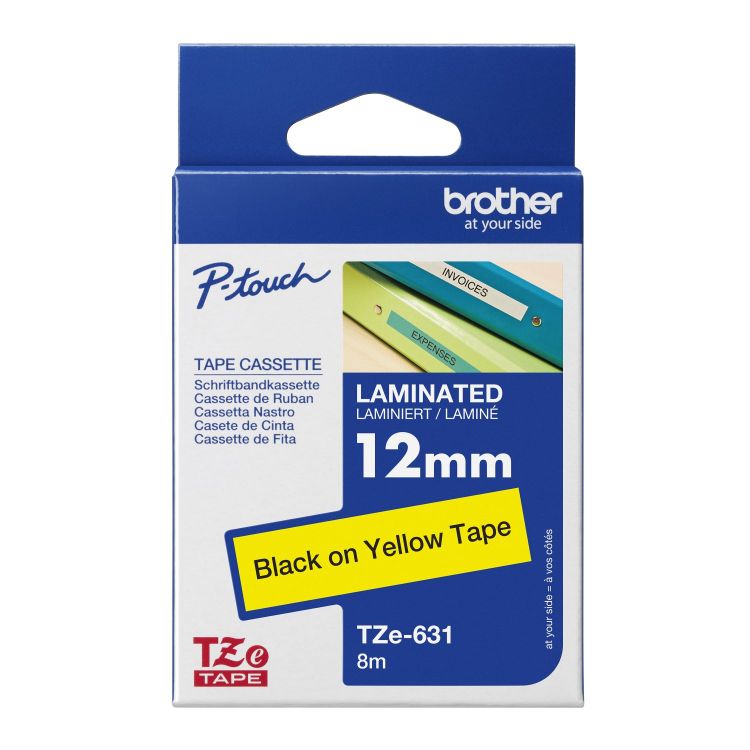 Brother+TZE631+Black+on+Yellow+8M+x+12mm+Gloss+Tape