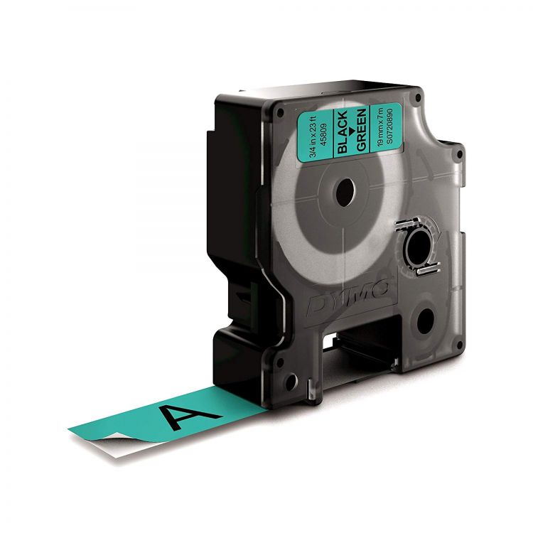 Dymo 45809 19mm x 7m Black on Green Tape - Image 2
