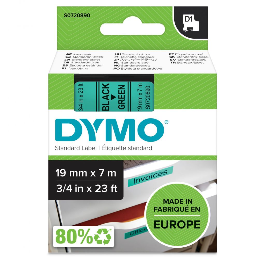 Dymo 45809 19mm x 7m Black on Green Tape
