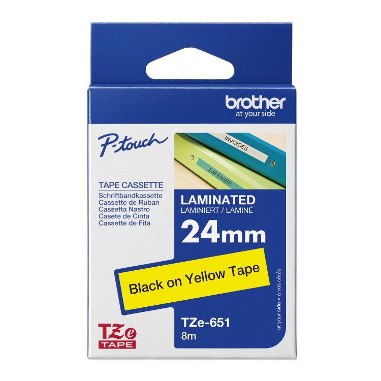 Brother TZE651 Black on Yellow 8M x 24mm Gloss Tape