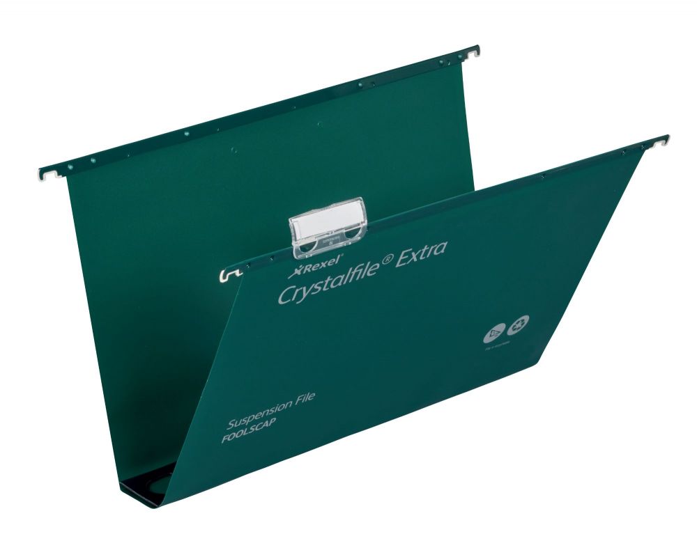 Rexel Crystalfile Extra Foolscap Suspension File 50mm V-base pack of 25