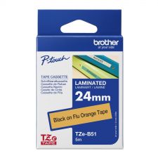 Brother TZEB51 Black on Orange  5M x 24mm Fluorescent Tape thumbnail 1
