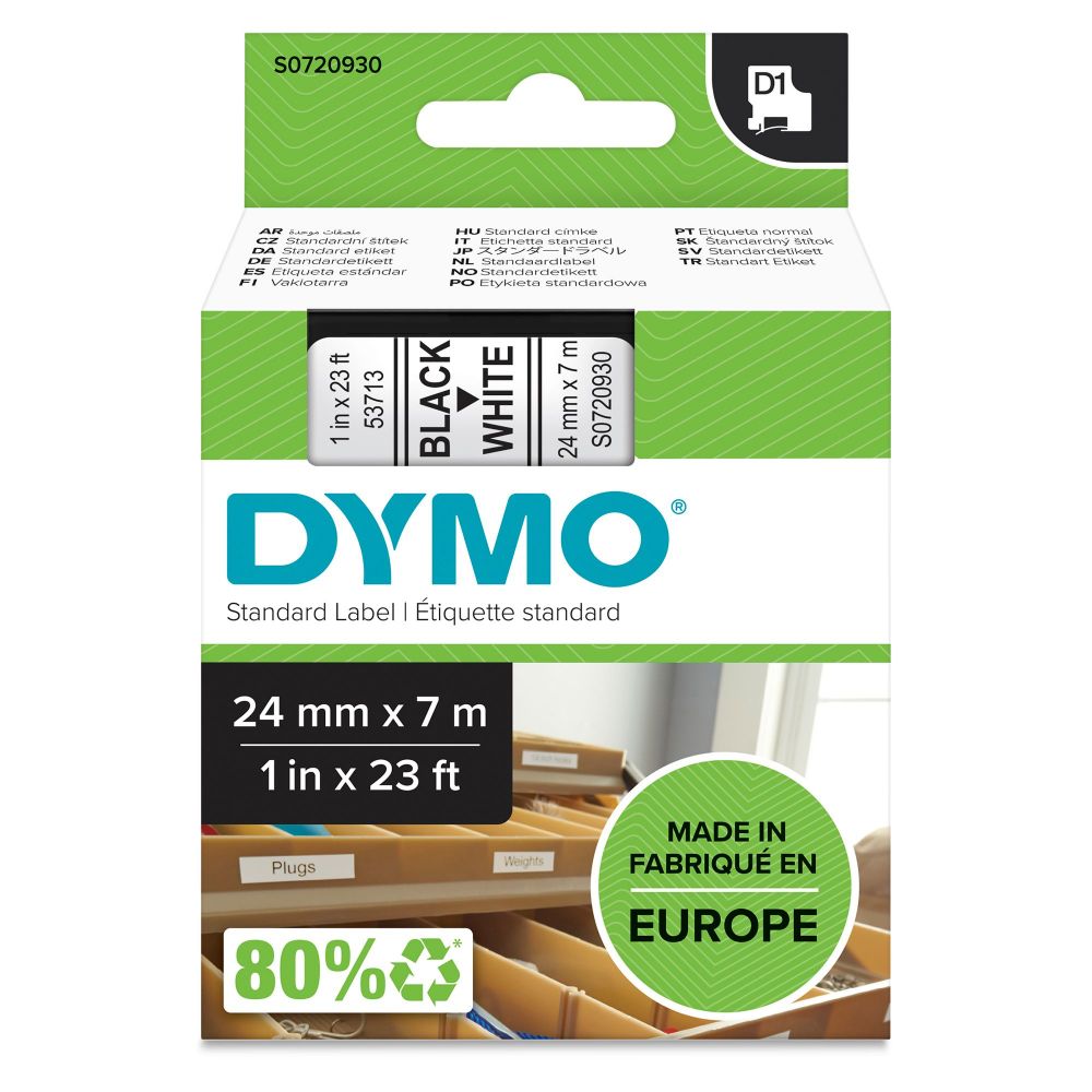 Dymo 53713 24mm x 7m Black on White Tape