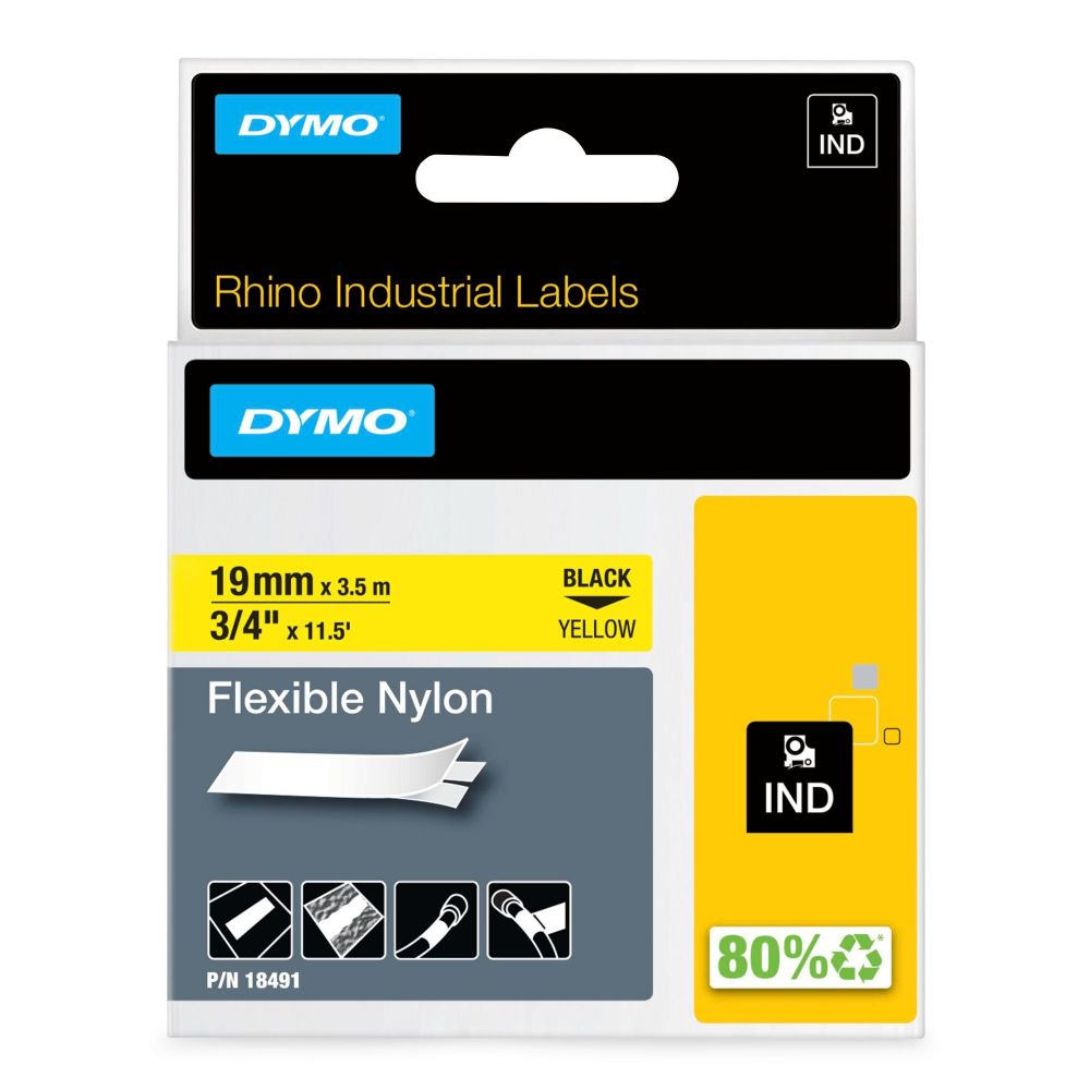 Dymo 18491 19mm x 3.5m Black On Yellow Flexible Nylon Tape - S0718090