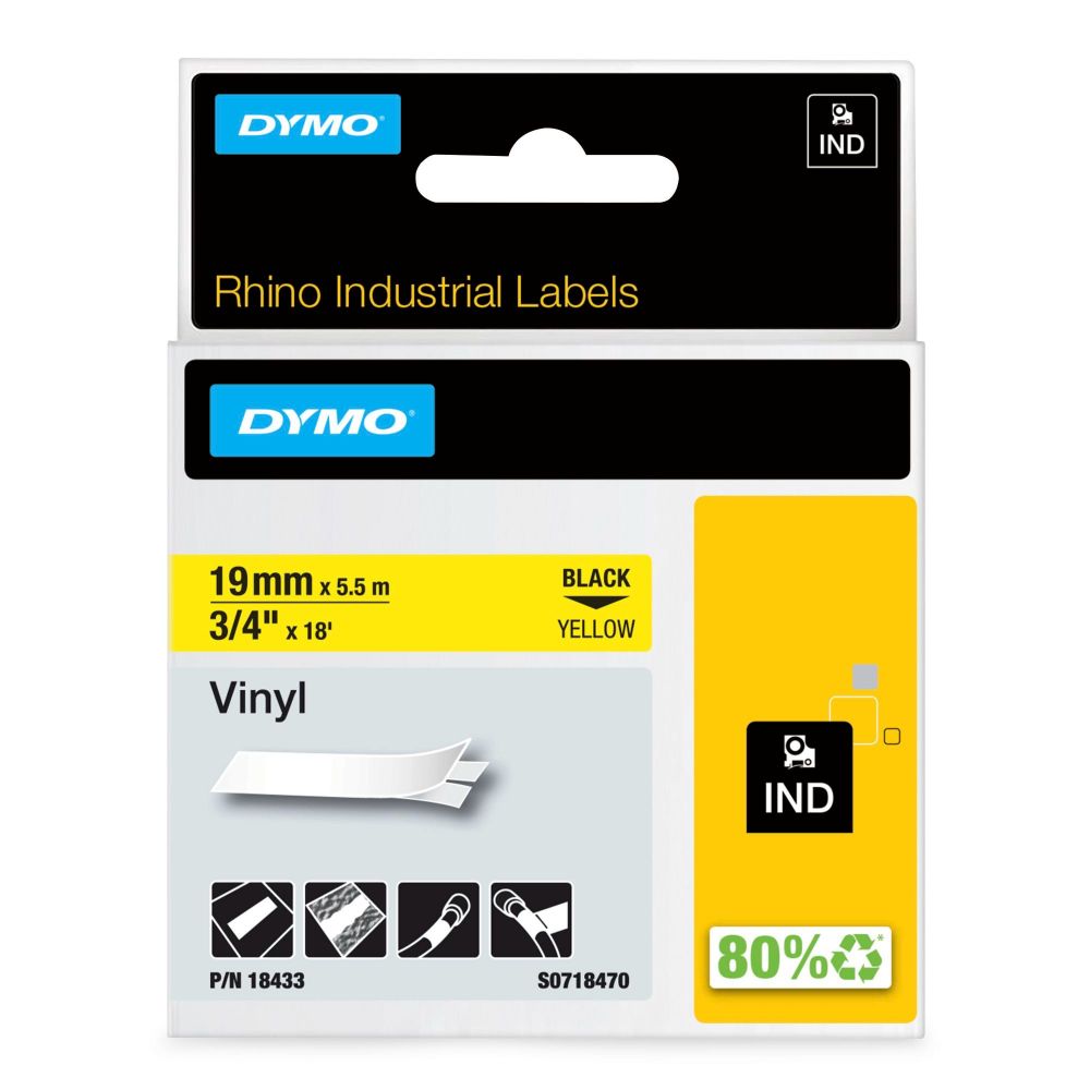 Dymo+18433+19mm+Yellow+Vinyl+Tape+-+S0718470