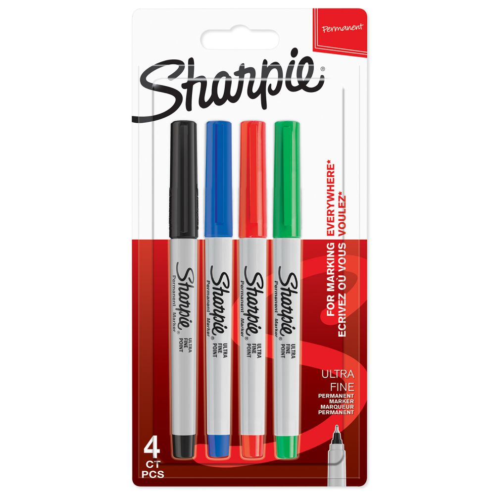 Sharpie Permanent marker Ultra Fine Assorted colours pack of 4