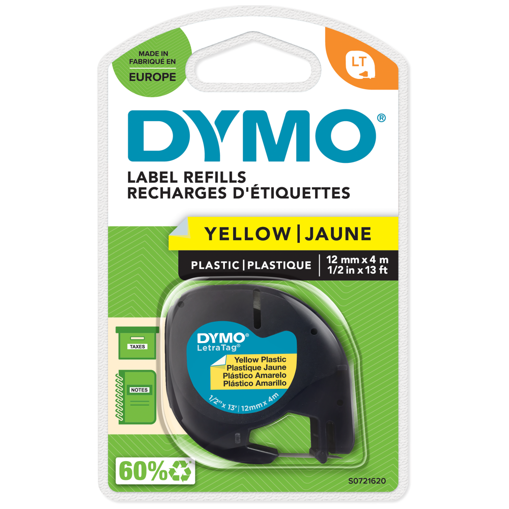 Dymo+91202+12mmx4m+Black+On+Yellow+Plastic+Tape