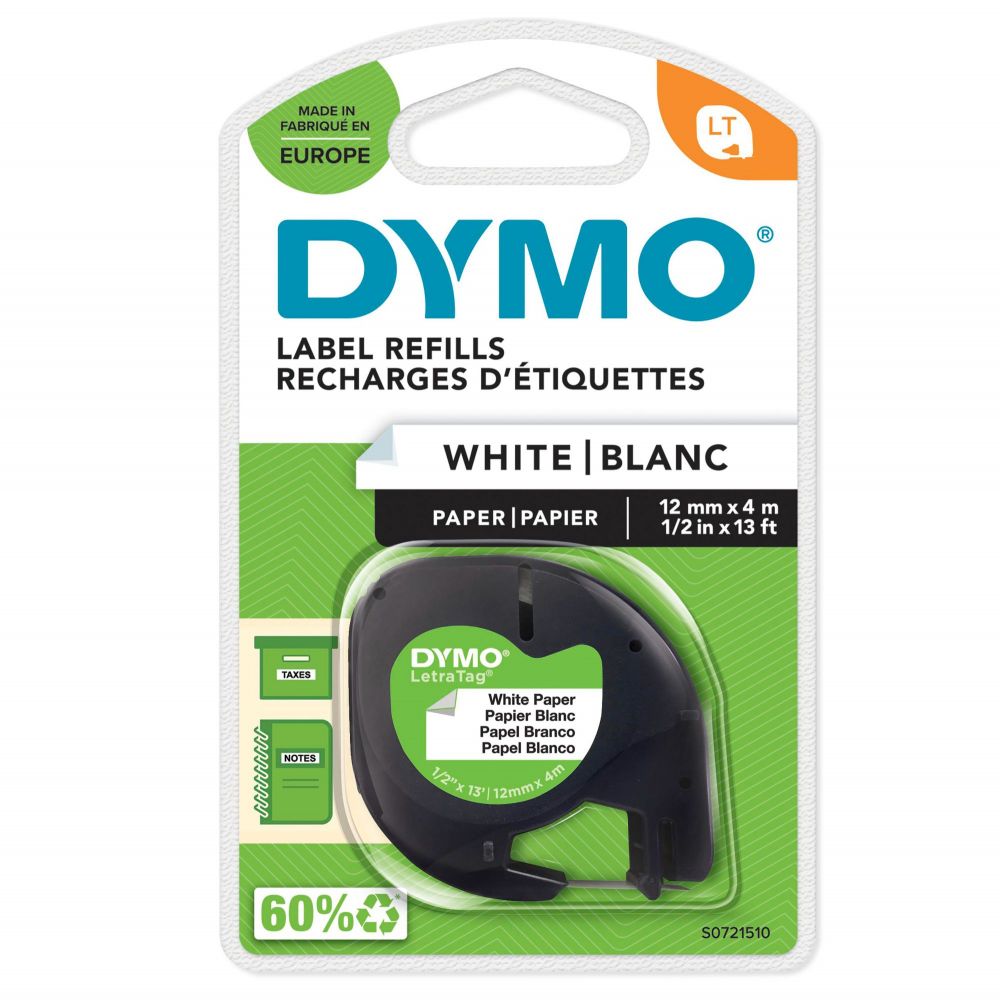 Dymo+91200+12mmx4m+Black+On+White+Paper+Tape