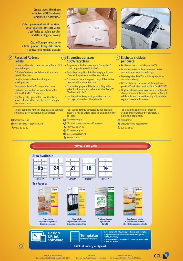 Avery LR7162-100 Recycled Address Labels 100 sheets - 16 Labels per Sheet - Image 4