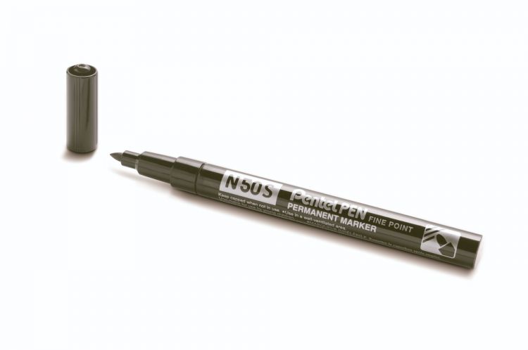 Pentel N50S 12 Pack Black Permanent Marker Fine Bullet Tip 0.5-1mm Line - Image 1
