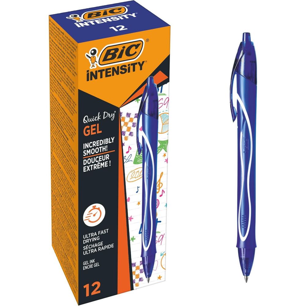 Bic+Pack+of+12+Gel-ocity+Quick+Dry+Gel+Retractable+Rollerball+Pen+Blue