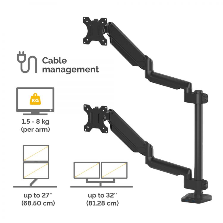Fellowes 8043401 Platinum Series Dual Vertical Monitor Arm - Image 2