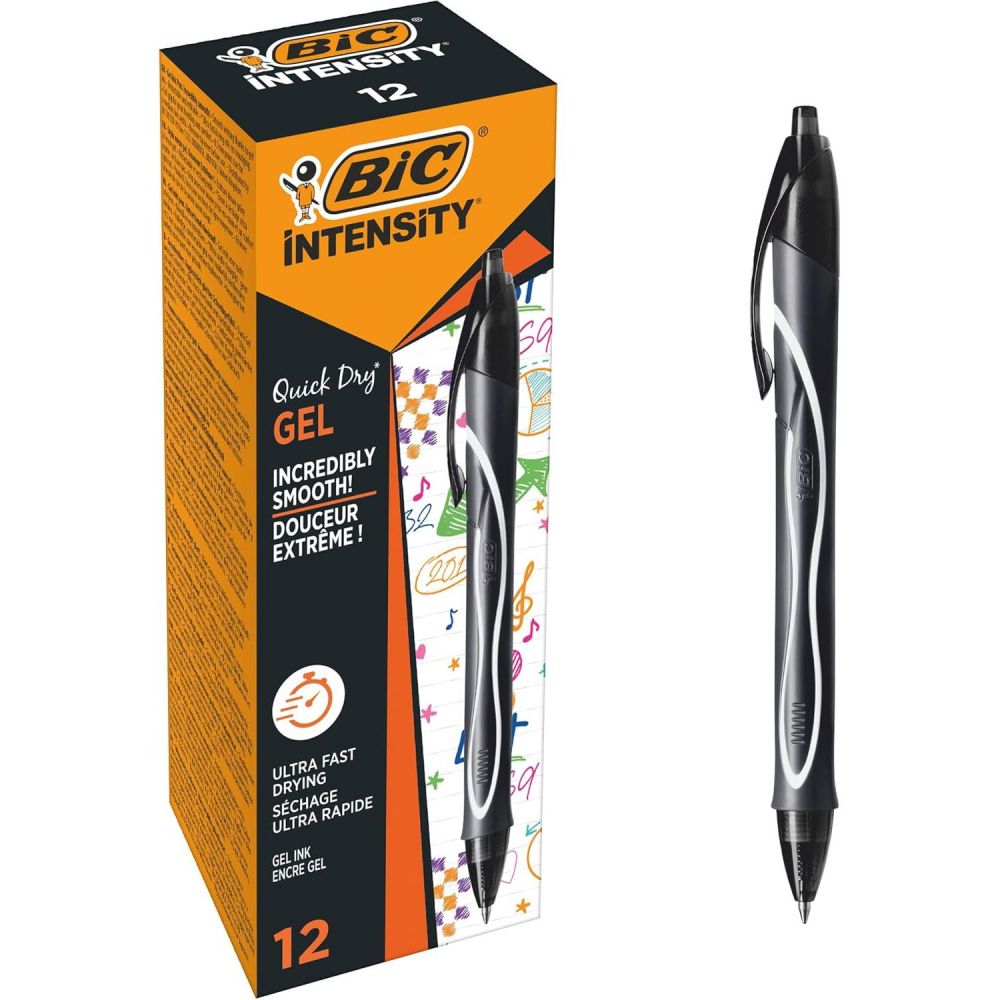 Bic+Pack+of+12+Gel-ocity+Quick+Dry+Gel+Retractable+Rollerball+Pen+Blk