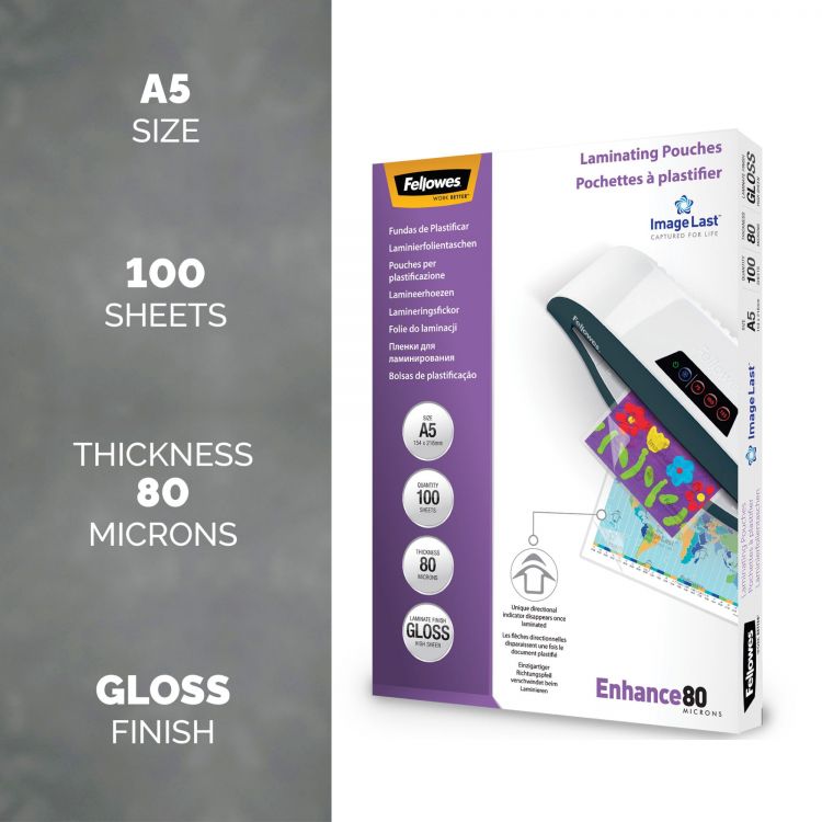 Fellowes 53060 IL A5 80Mic Pouch 100pk - Image 2