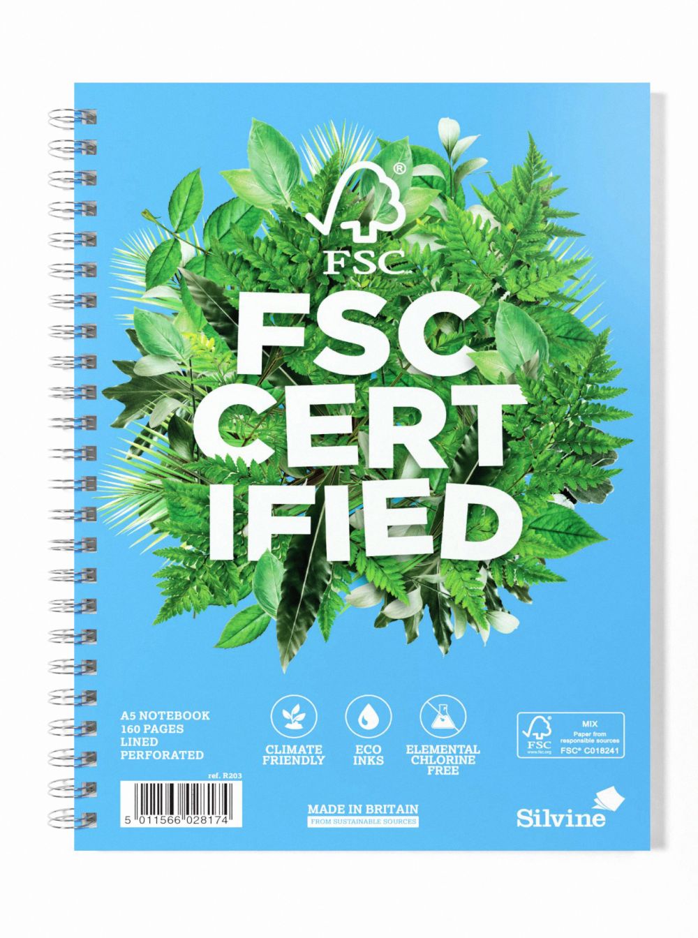 Silvine Premium FSC A5 Wirebound Card Cover Notebook Blue/Green Pack 5