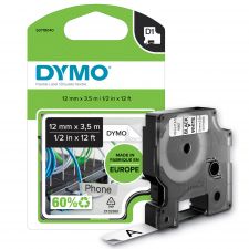 Dymo 16957 D1 12mm x 3.5m Black on White Tape thumbnail 1